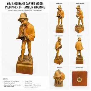 Vintage Anri Italy Hand Carved Wood Pied Piper Flutist Figurine 6.5 Inch